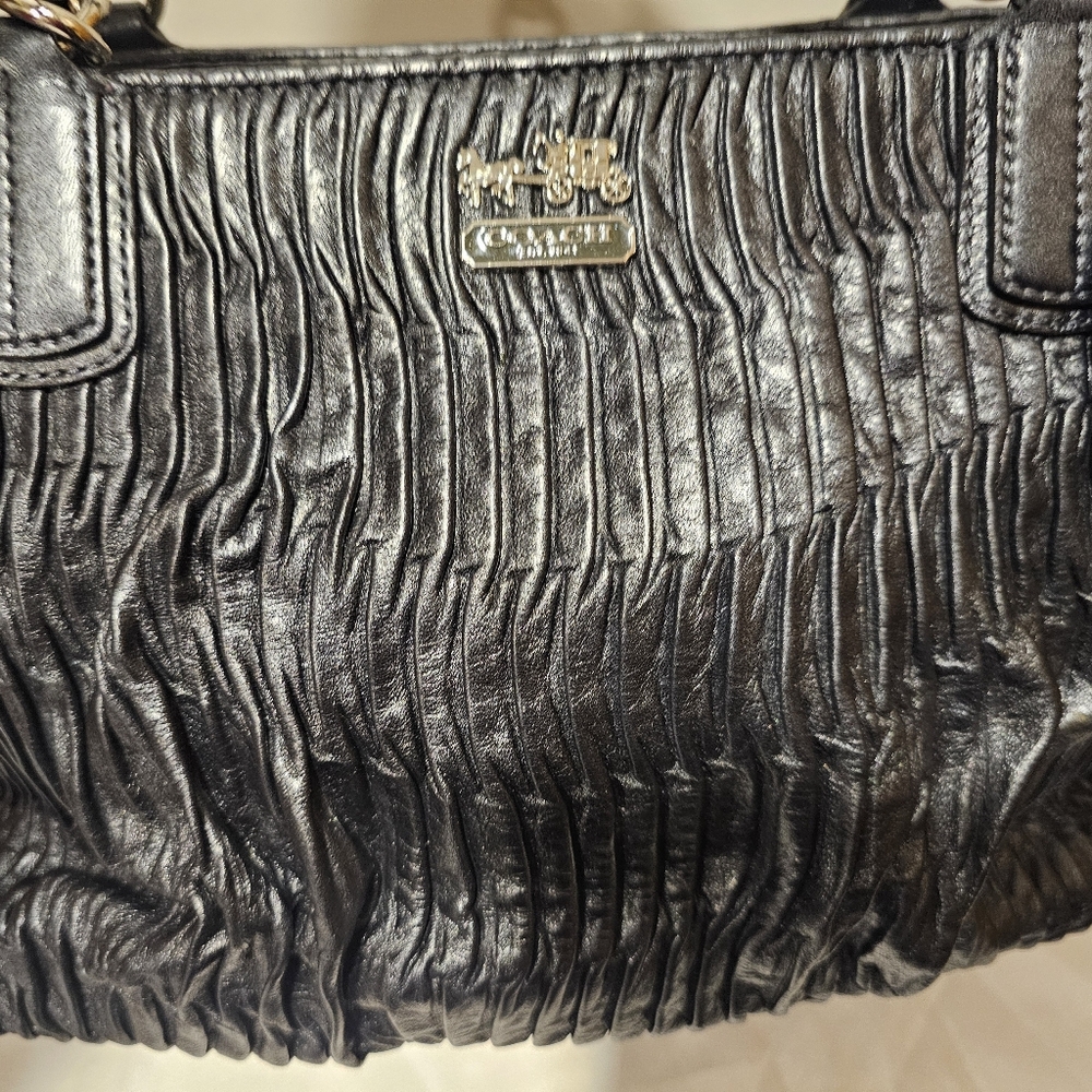 ⁵Coach madison midnight deep blue gathered leather lindsey satchel shoulder bag - Picture 7 of 9